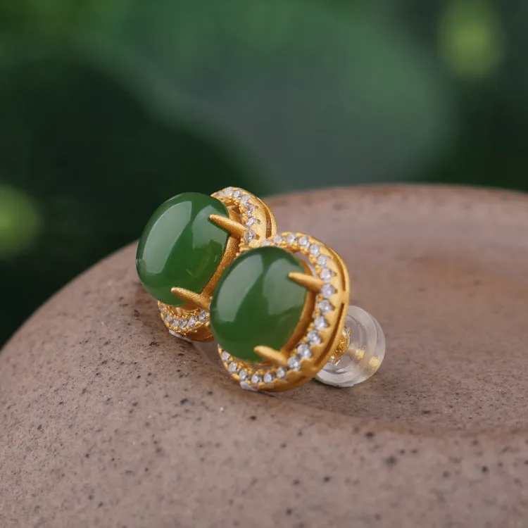 Natural Jade Earrings Nephrite Silver Earrings ZEG545