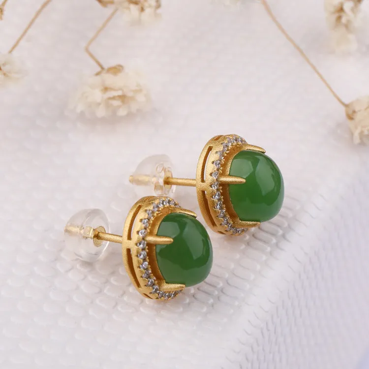 Natural Jade Earrings Nephrite Silver Earrings ZEG545