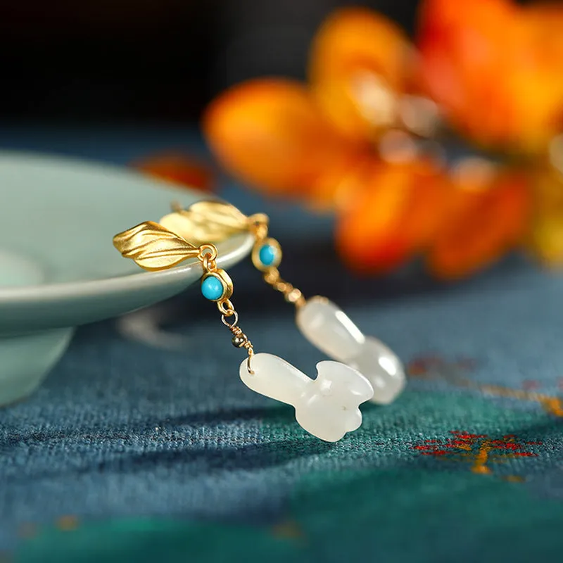 Natural Jade Earrings Nephrite Silver Earrings ZNE367