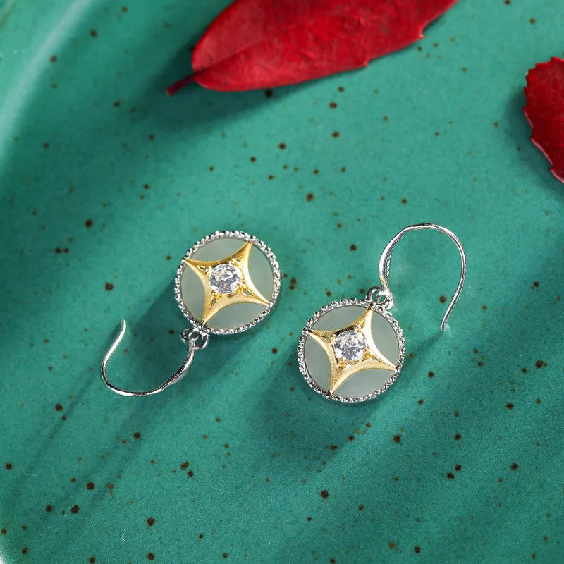 Natural Jade Earrings Nephrite Silver Earrings ZNE439