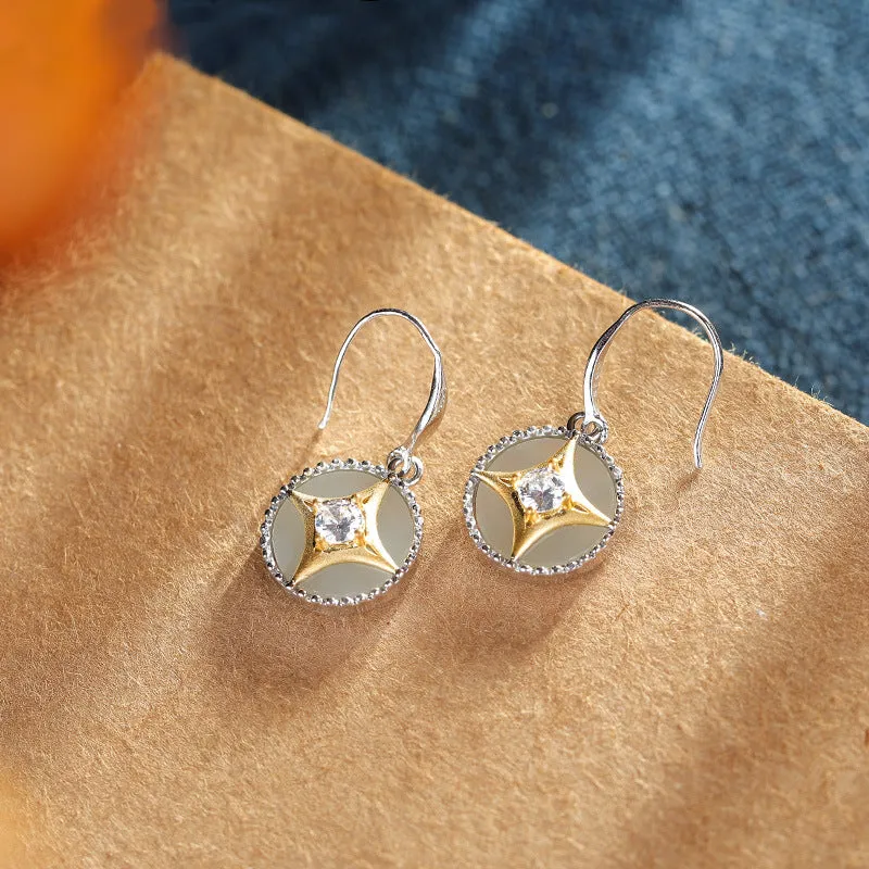 Natural Jade Earrings Nephrite Silver Earrings ZNE439