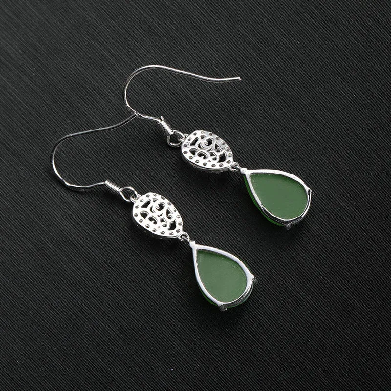 Natural Jade Earrings Nephrite Silver Zircon Earrings ZEG543