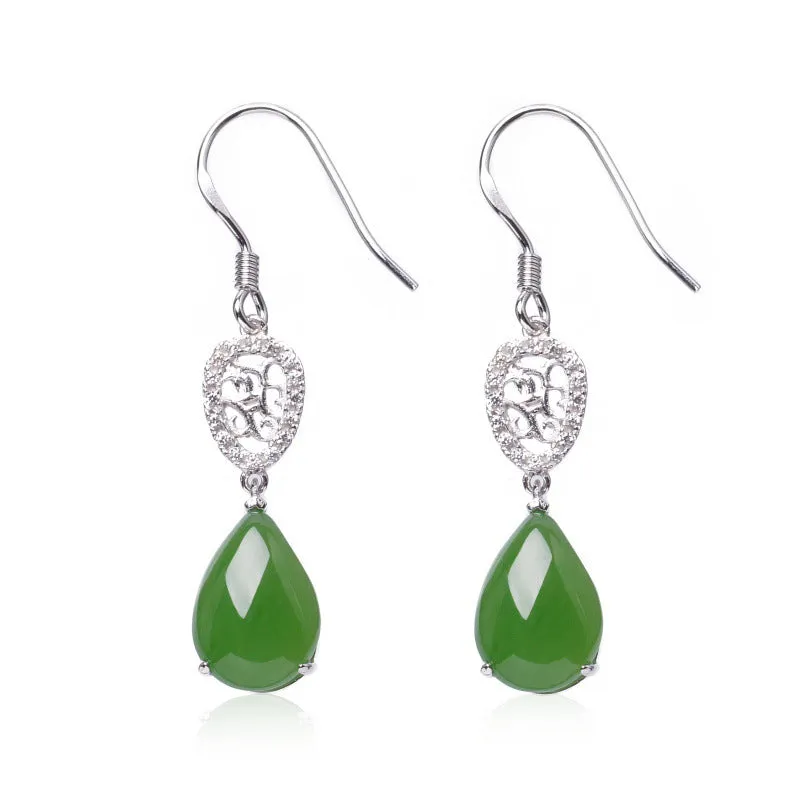 Natural Jade Earrings Nephrite Silver Zircon Earrings ZEG543