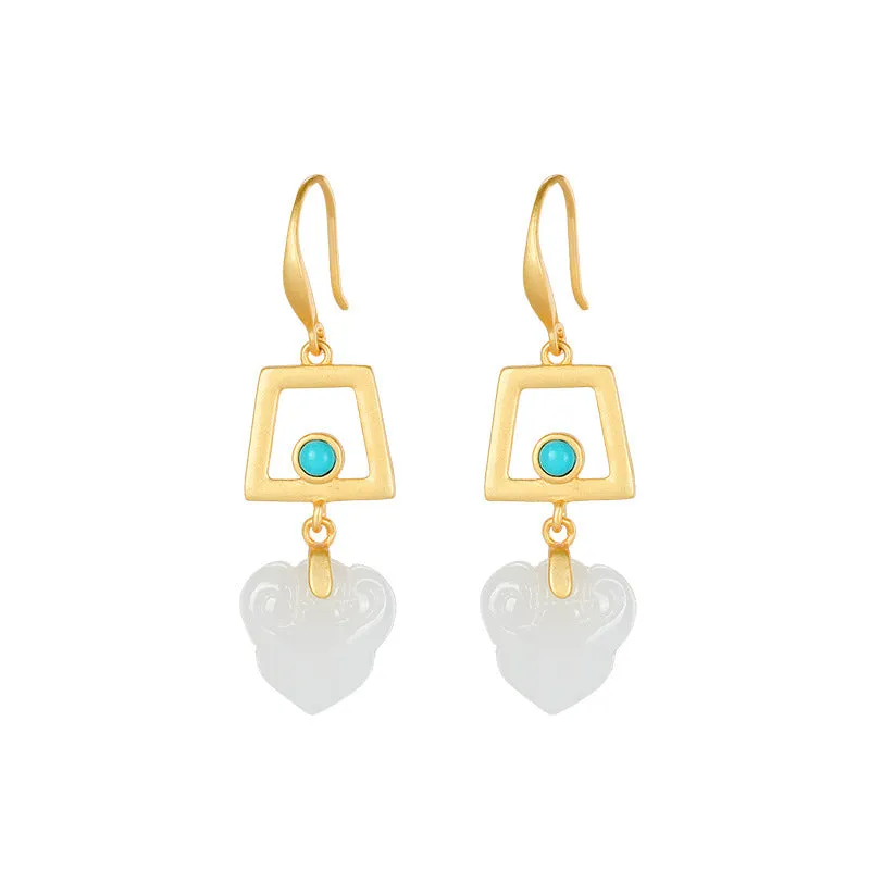 Natural Jade Earrings Nephrite Turquoise Silver Earrings ZNE345
