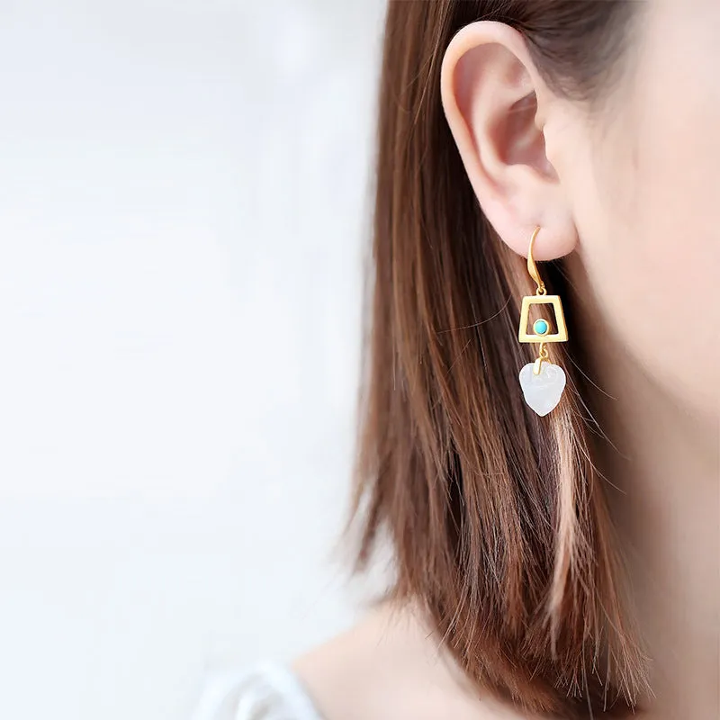 Natural Jade Earrings Nephrite Turquoise Silver Earrings ZNE345