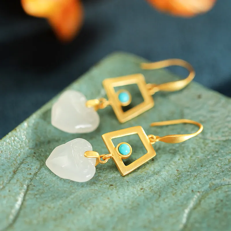 Natural Jade Earrings Nephrite Turquoise Silver Earrings ZNE345