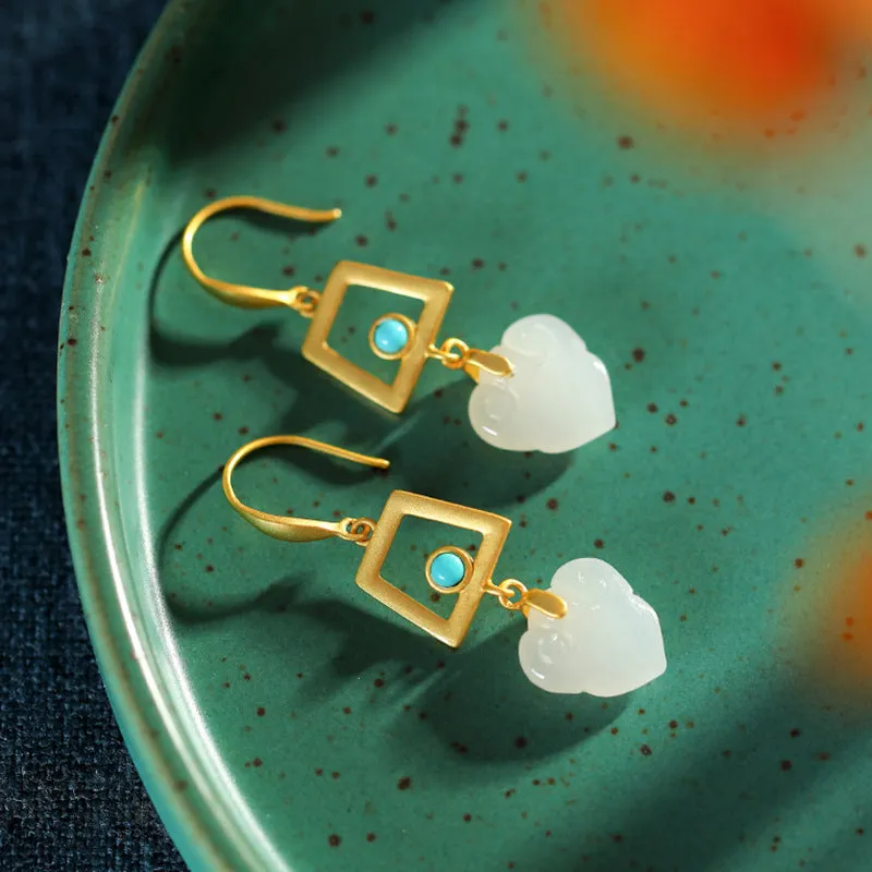 Natural Jade Earrings Nephrite Turquoise Silver Earrings ZNE345