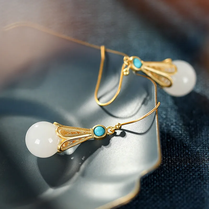 Natural Jade Earrings Nephrite Turquoise Silver Earrings ZNE360