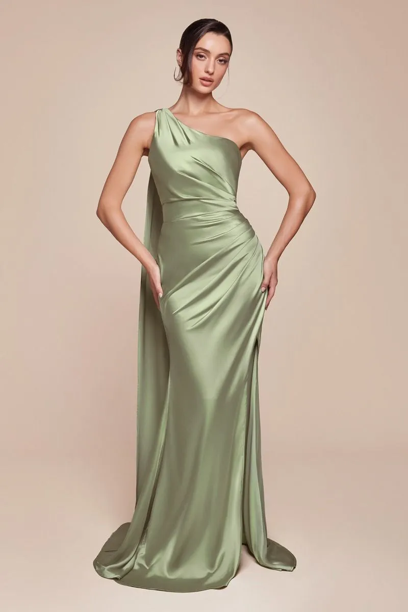 ONE SHOULDER LUXE SATIN FITTED GOWN