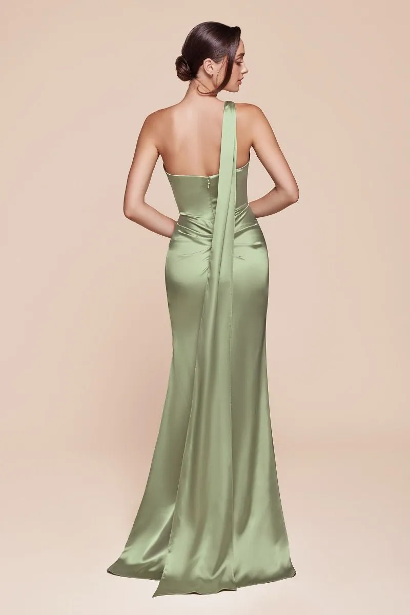 ONE SHOULDER LUXE SATIN FITTED GOWN