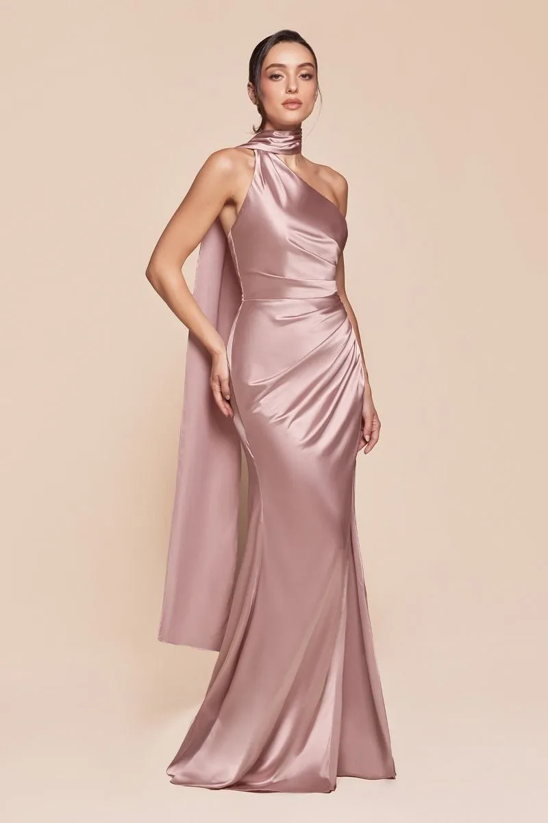 ONE SHOULDER LUXE SATIN FITTED GOWN