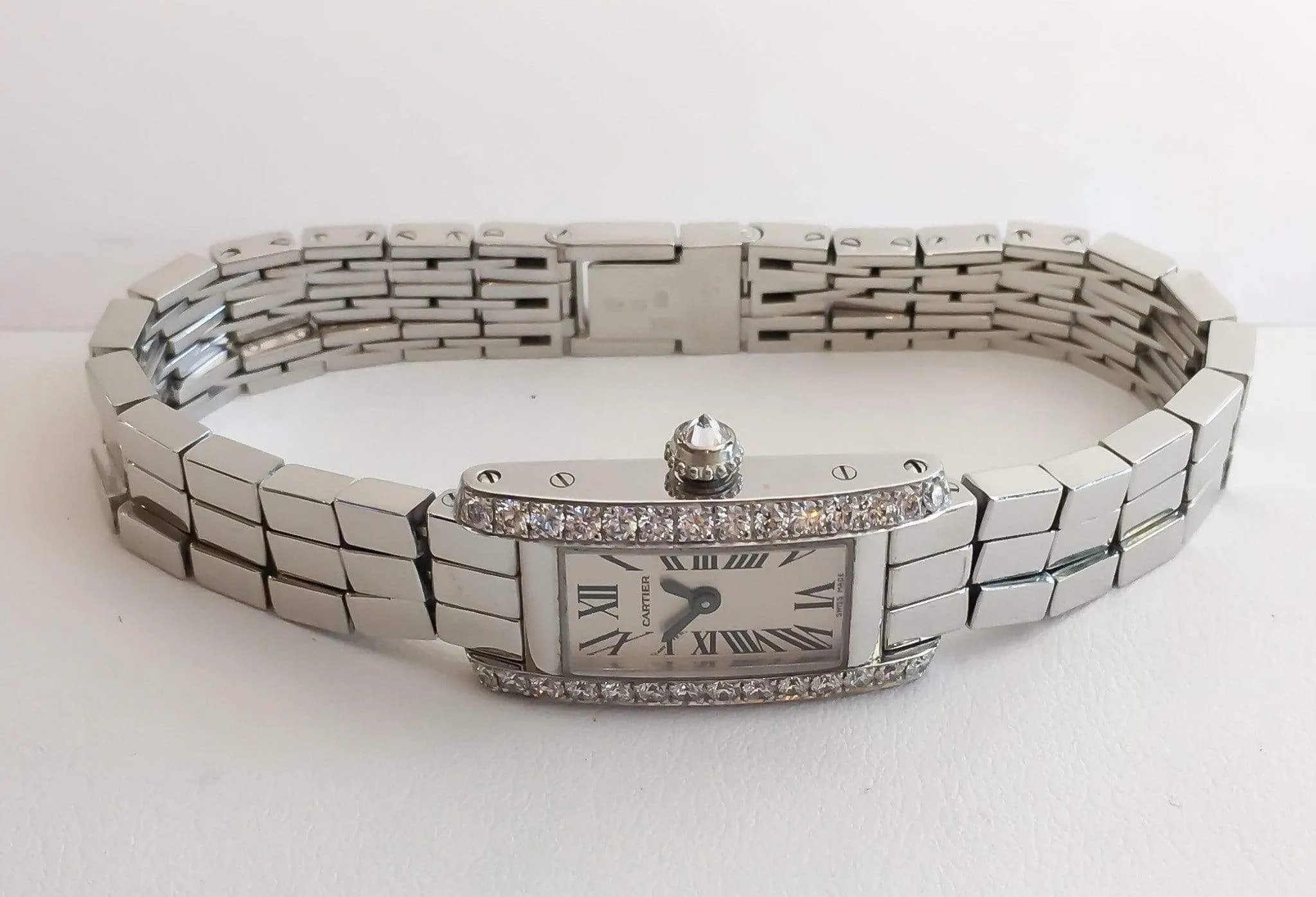 Pre-Owned Lanieres Allongee Cartier 18K White Gold Diamond Case Quartz Watch W15364W3 Pre-Owned