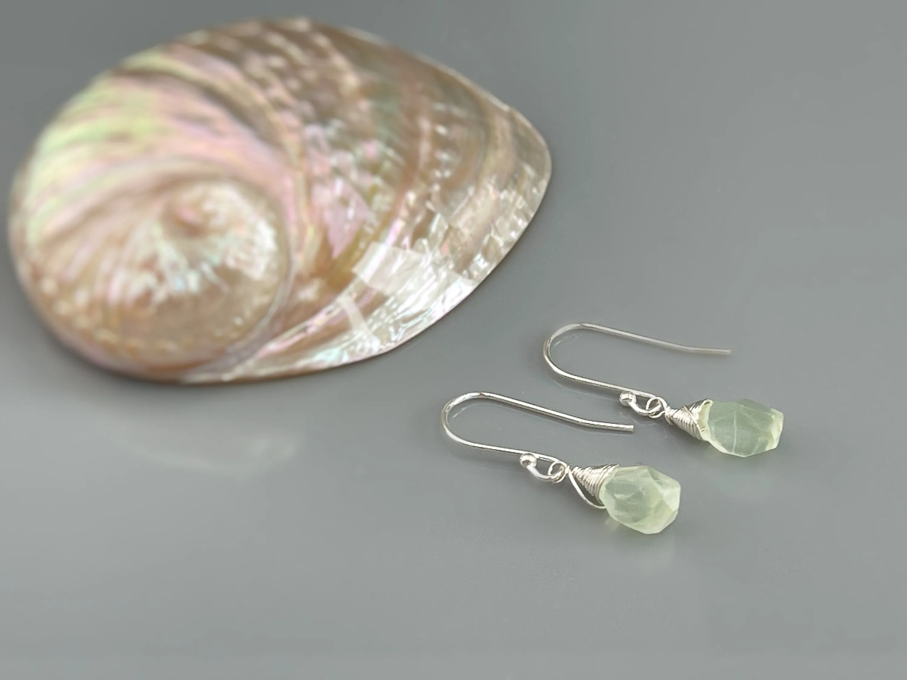 Prehnite Earrings Sterling Silver, Gold Fill, Rose Gold