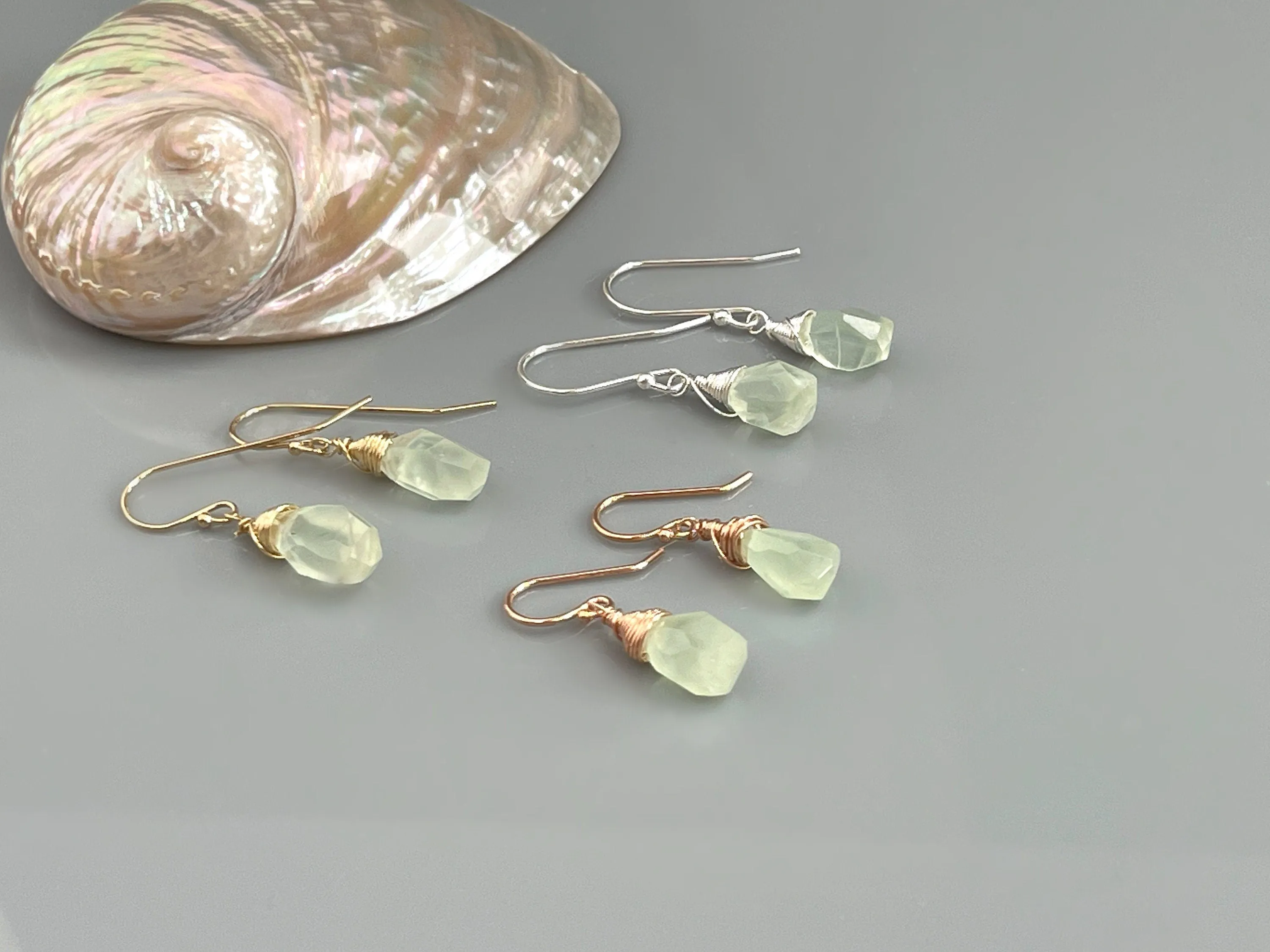 Prehnite Earrings Sterling Silver, Gold Fill, Rose Gold