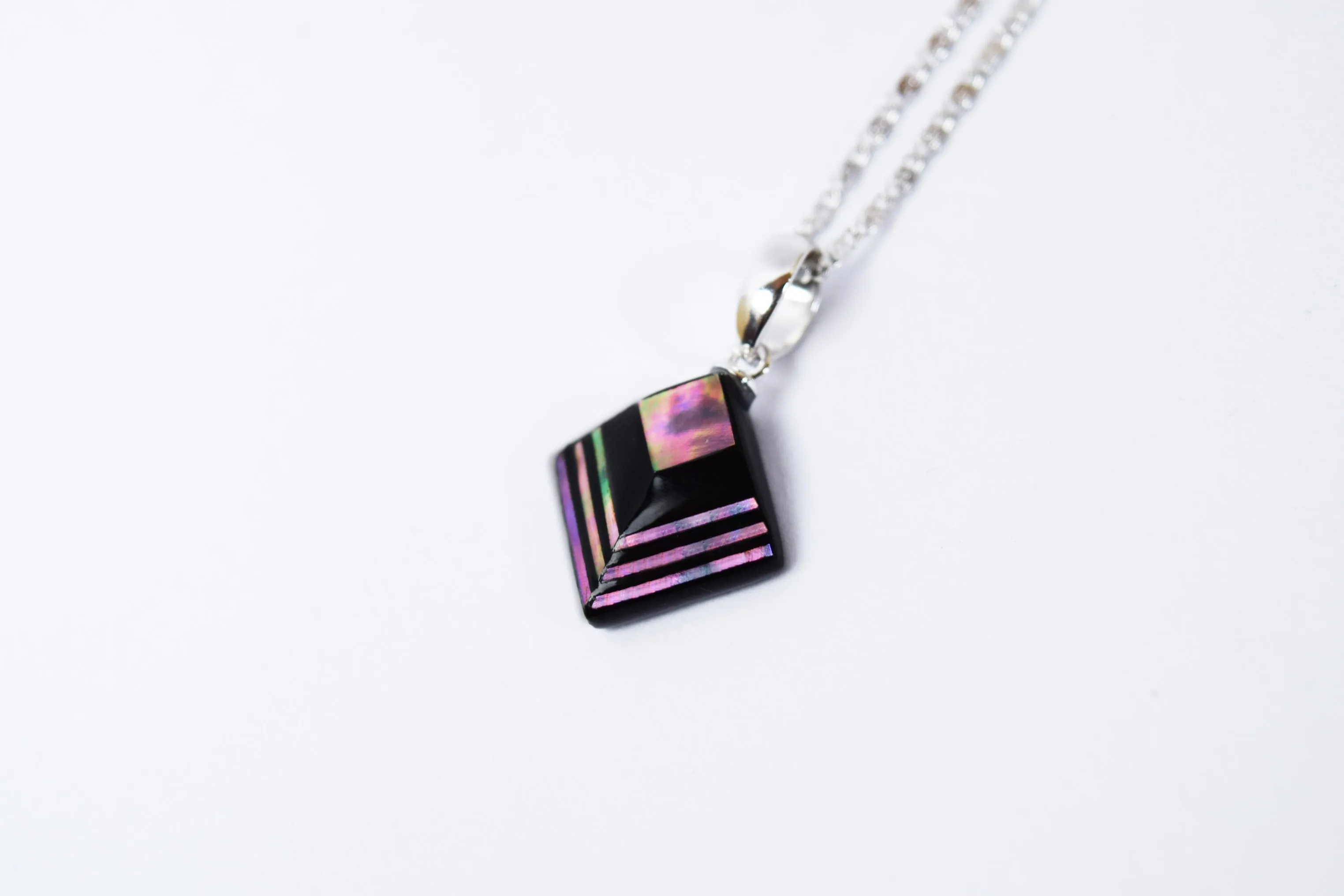 Raden Pendant Necklace - Moonlight on Water / Pink Color / Small Size-, Japanese Lacquer Jewelry, Kyoto Jewelry