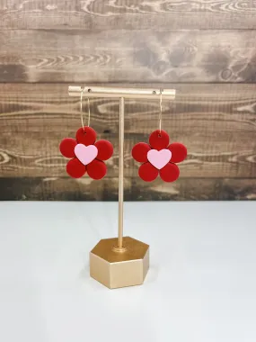 Red Flower Clay Earrings