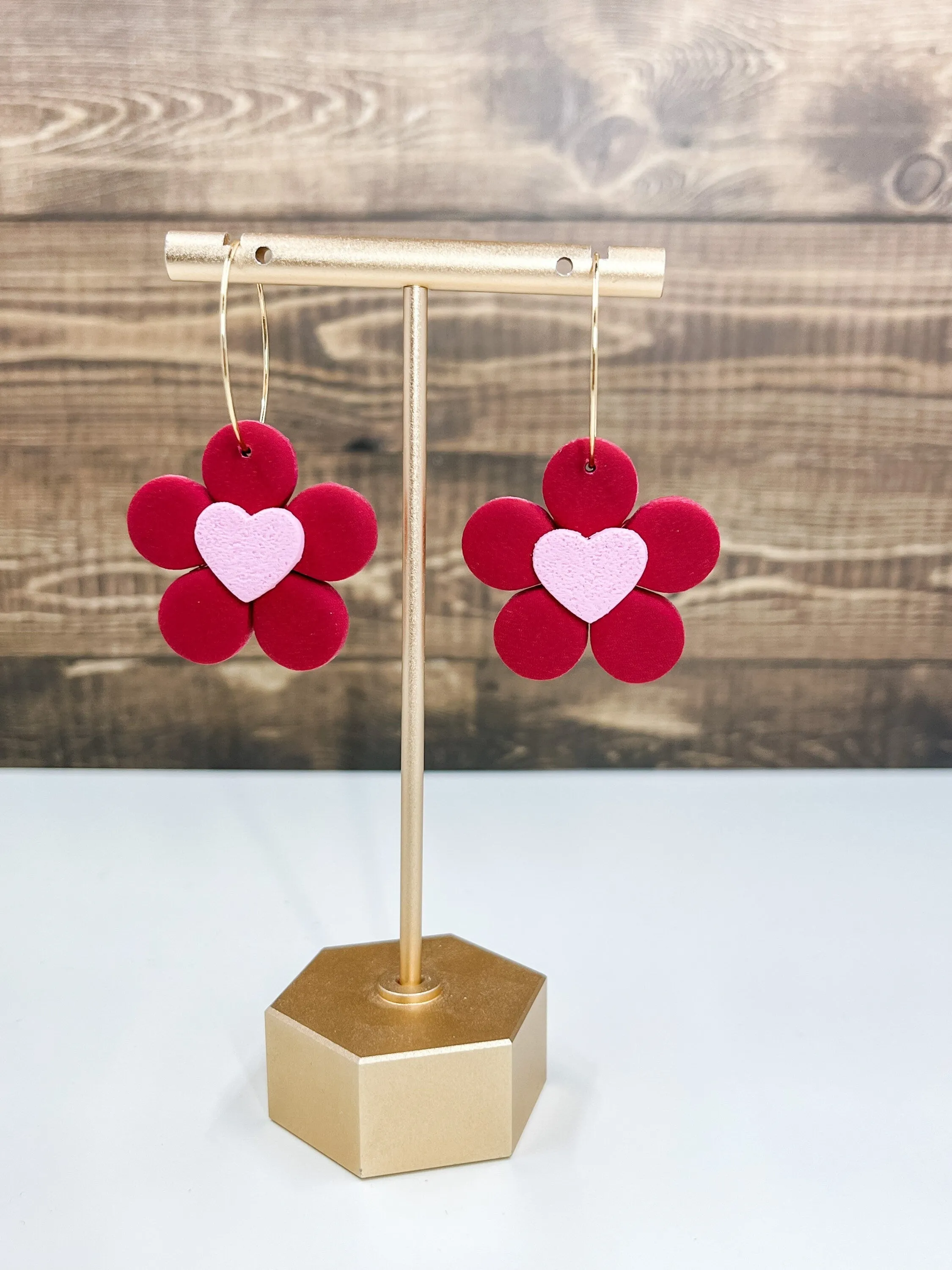 Red Flower Clay Earrings