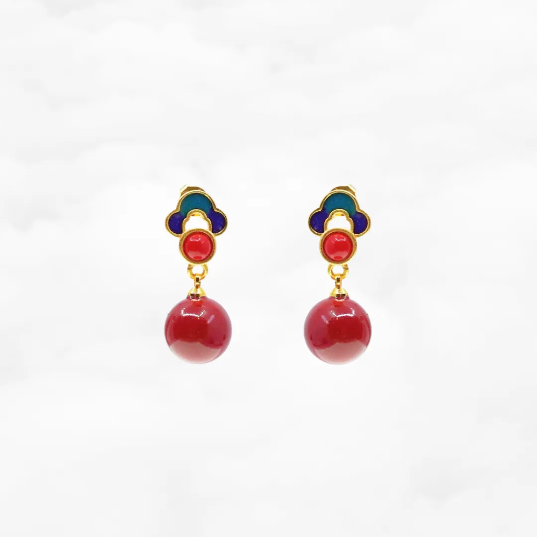 Red Jade Enamel Ruyi Earrings