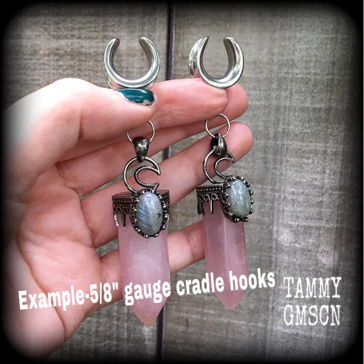 Rose quartz ear weights-Gemstone ear hangers