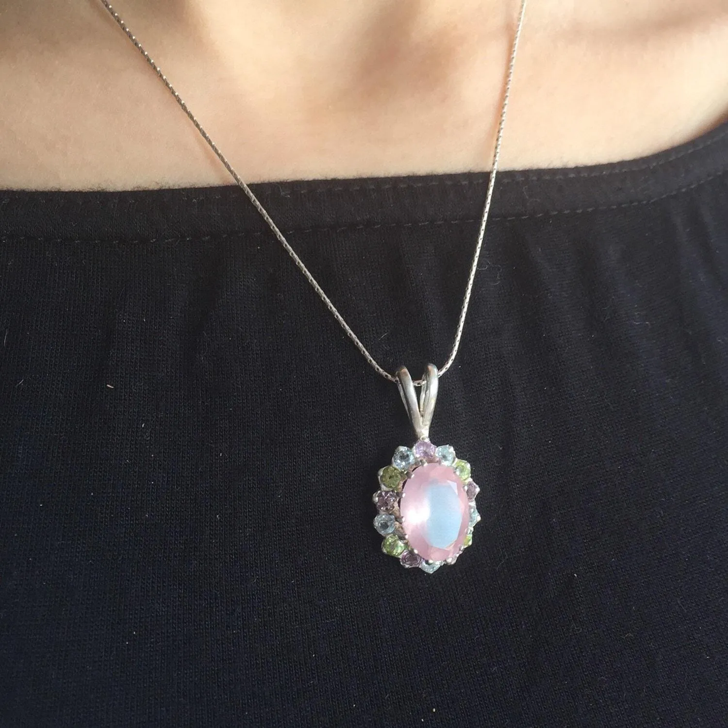 Rose Quartz Necklace - Pink Victorian Necklace - Vintage Statement Pendant