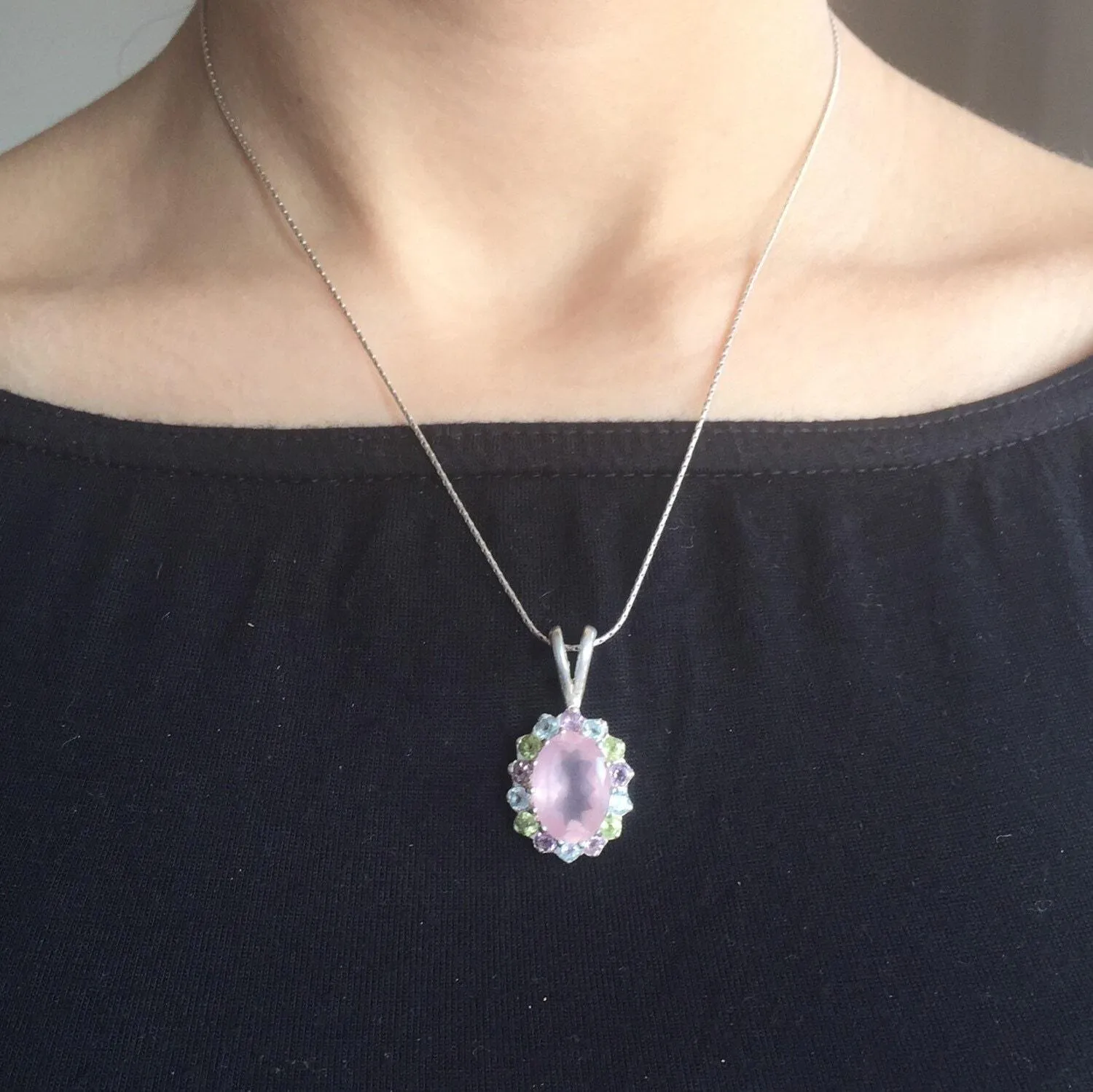 Rose Quartz Necklace - Pink Victorian Necklace - Vintage Statement Pendant