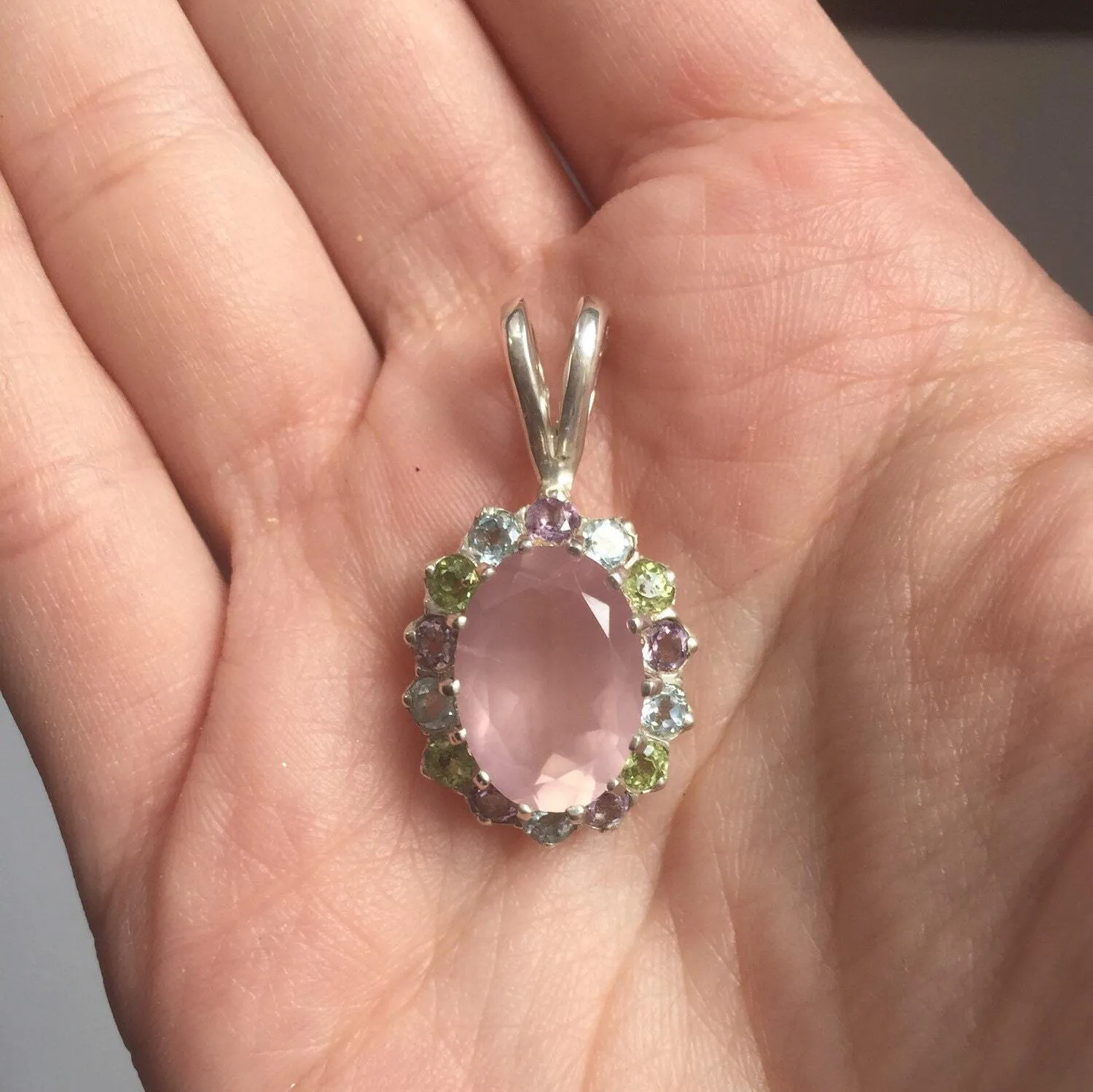 Rose Quartz Necklace - Pink Victorian Necklace - Vintage Statement Pendant