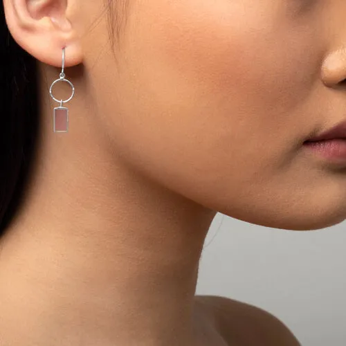 Rose Quartz with Hand Hammered Circle Earring