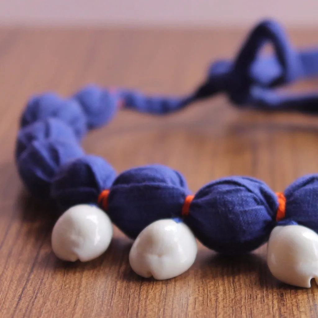 Shell blue textile necklace