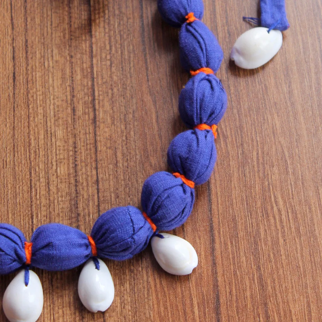 Shell blue textile necklace