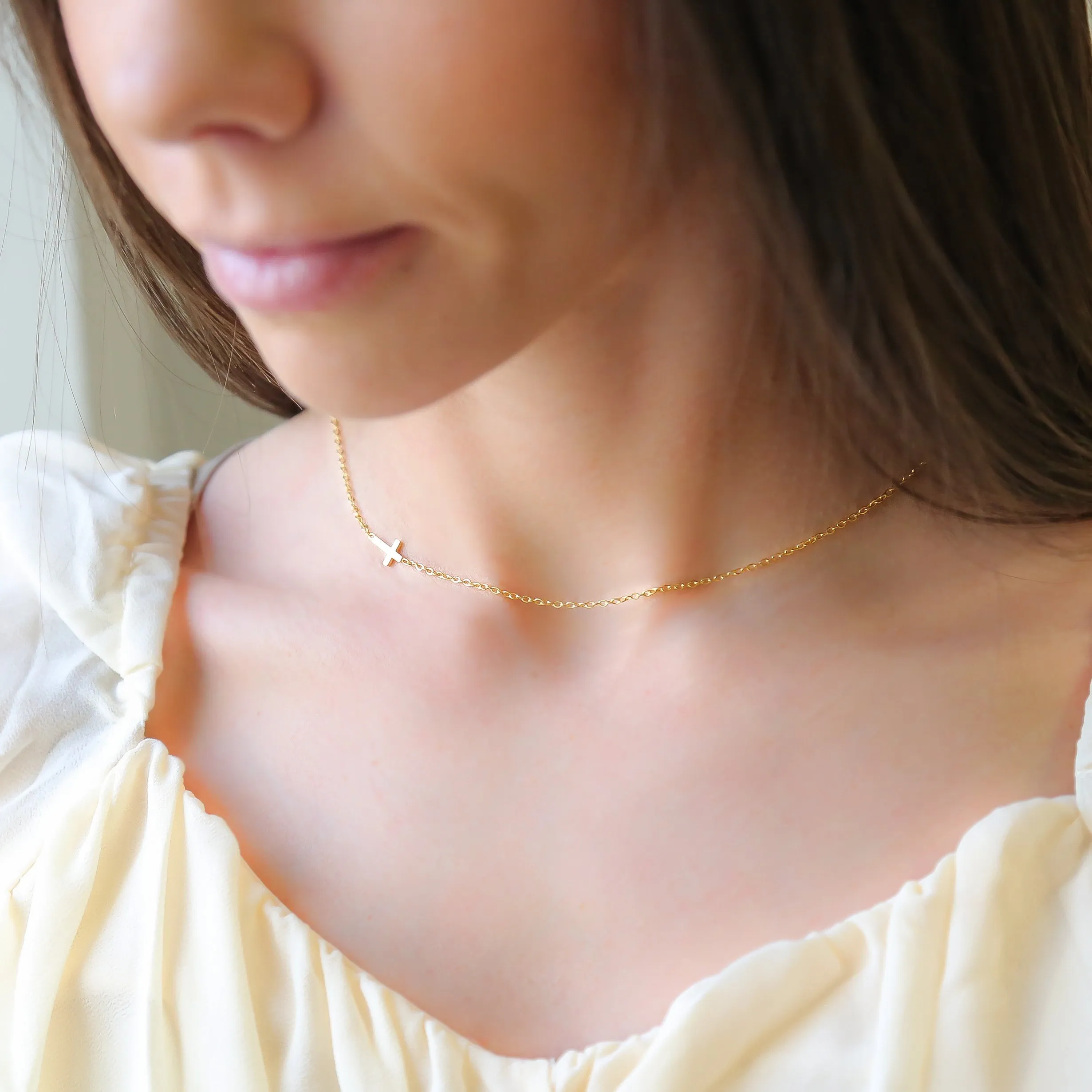 SIDE CROSS - 18k Gold Plated Cross Necklace