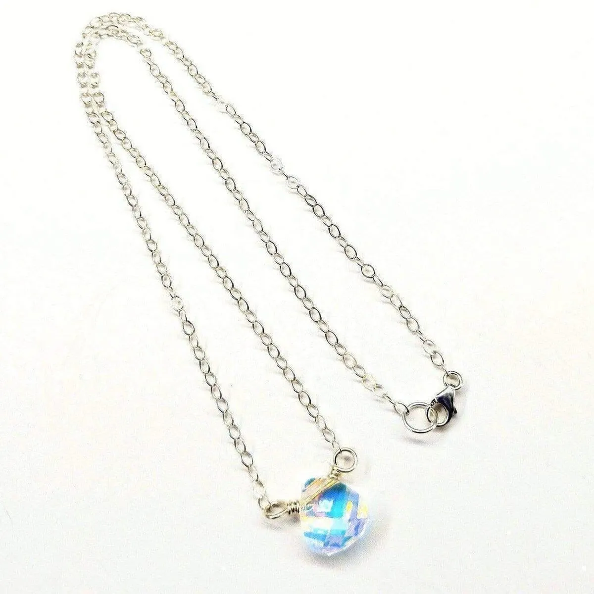 Sterling Silver Wire Wrapped Crystal Briolette Drop Necklace