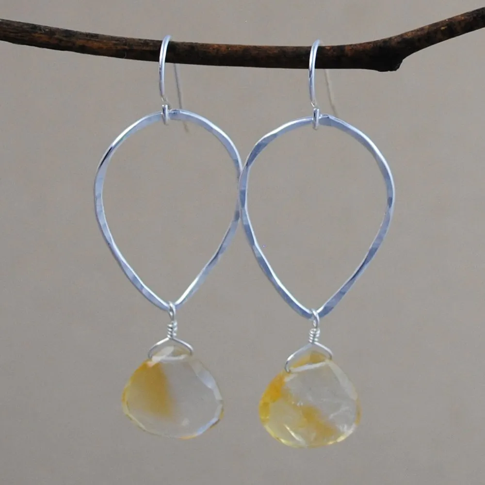 teardrop and stone earrings - sterling silver