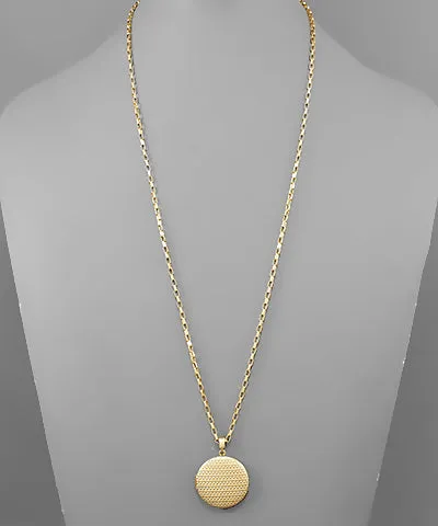 Textured Disk Locket Chain Necklace