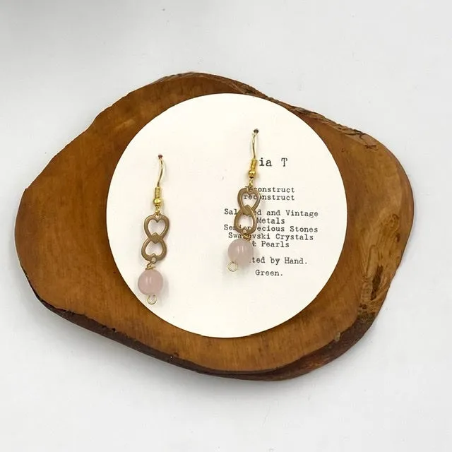 tia T Vintage Heart & Rose Quartz Earrings