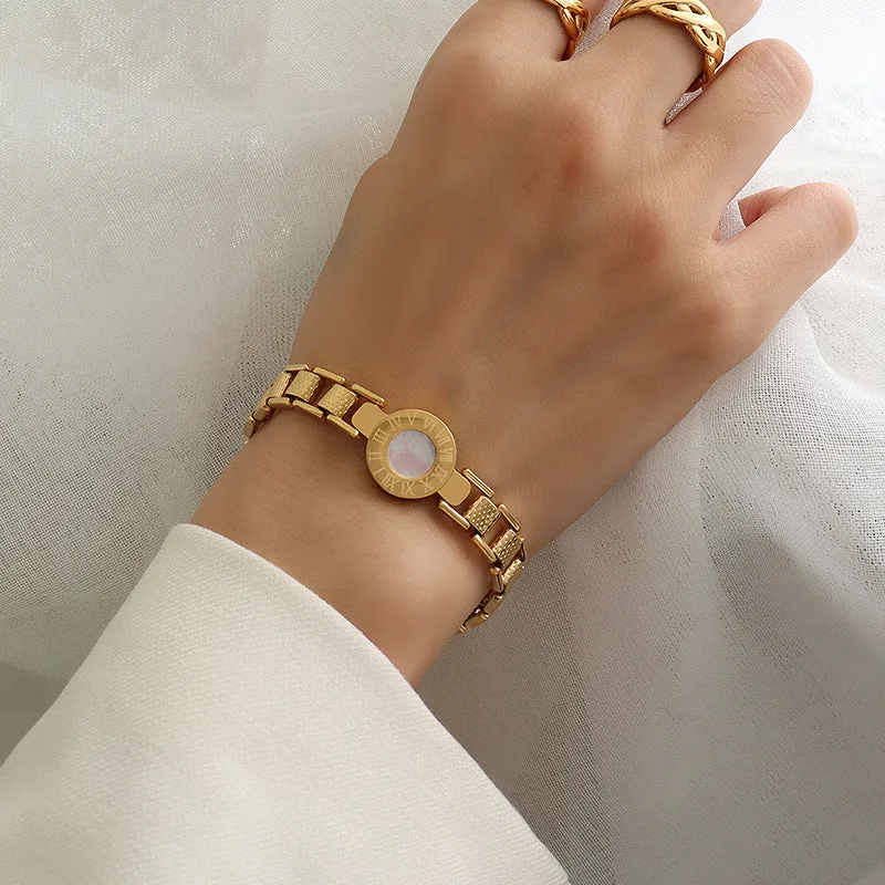Titanium Steel Gold-plated Women Trendy Roman Numeral Shell Bracelet Jewelry for valentine Gift