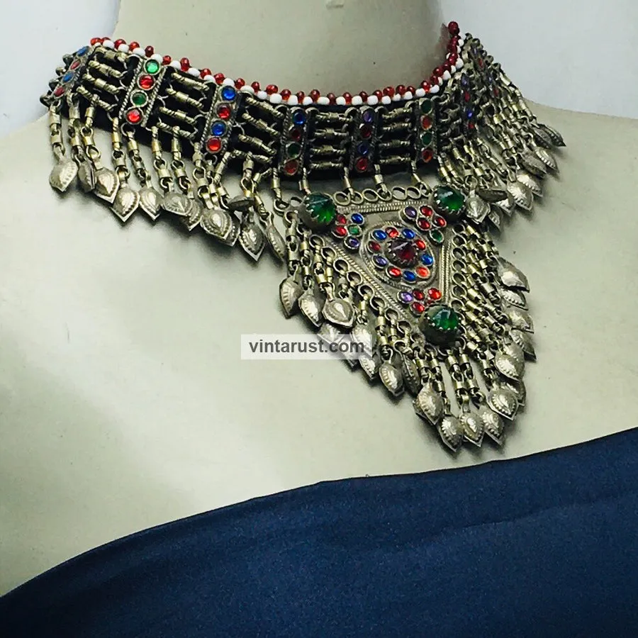 Tribal Antique Necklace With Dangling Metal Tassels