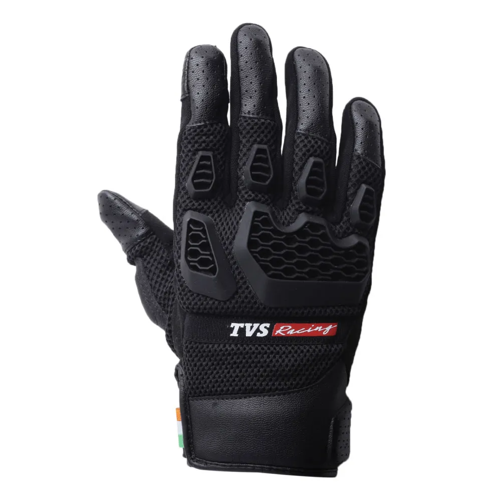 TVS Racing Adventure Riding Gloves for Men – PVC Protected, Touch Screen Compatible, & Visor Wiper Fingertips – Premium Bike Gloves for Riding Comfort (Black)