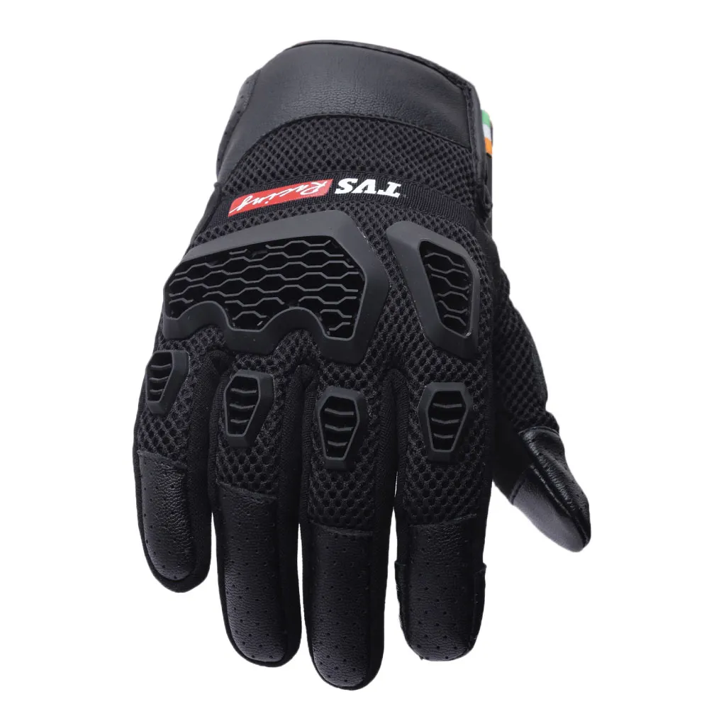 TVS Racing Adventure Riding Gloves for Men – PVC Protected, Touch Screen Compatible, & Visor Wiper Fingertips – Premium Bike Gloves for Riding Comfort (Black)