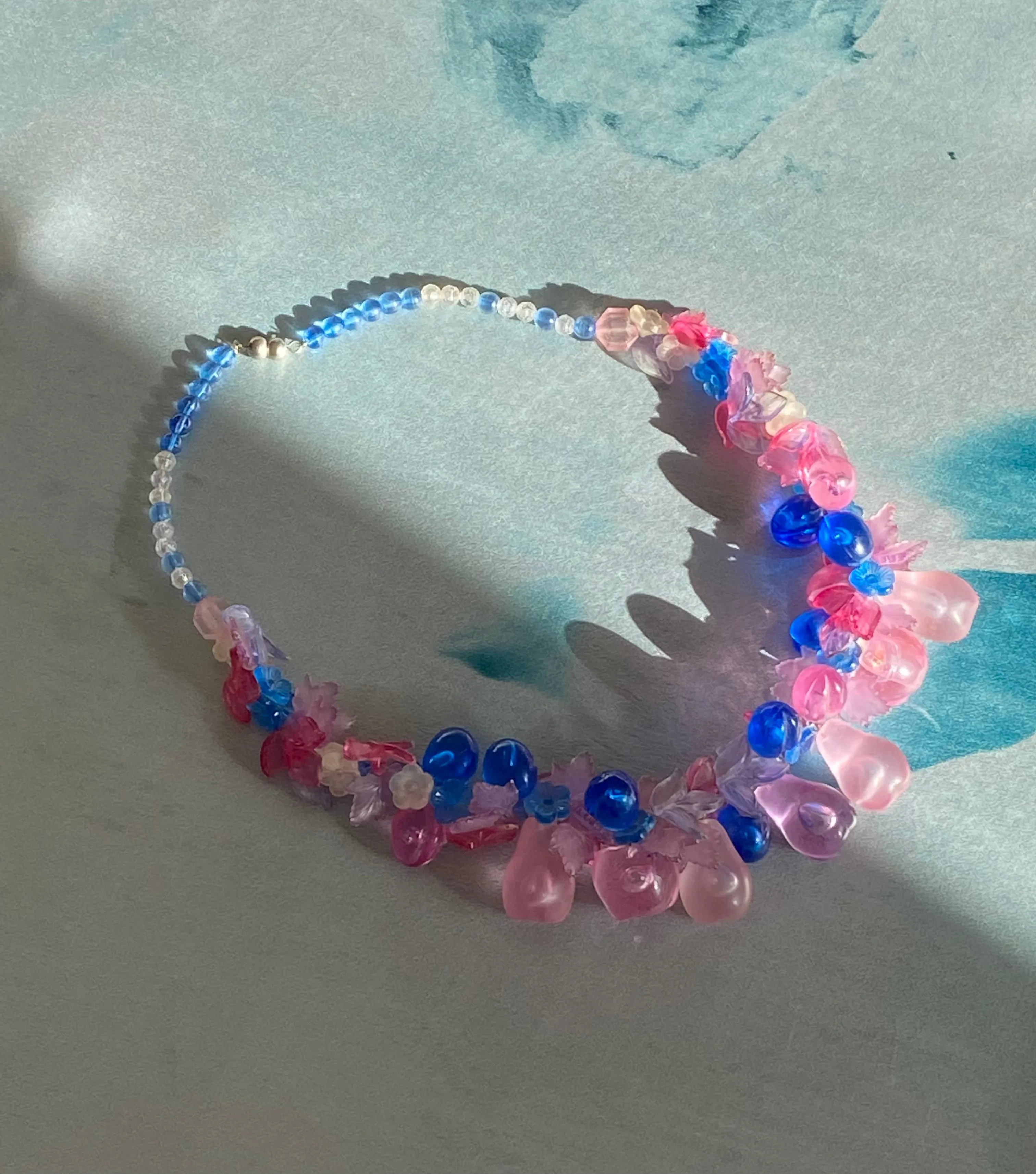 Vintage fruit necklace pink and blue