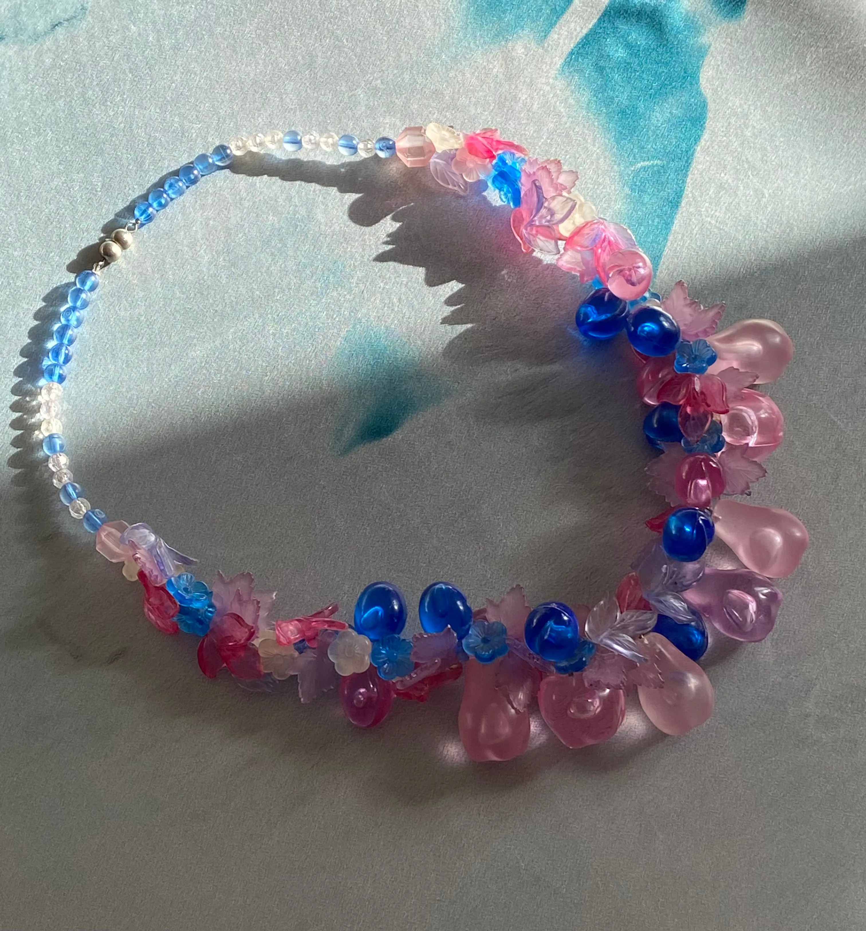Vintage fruit necklace pink and blue