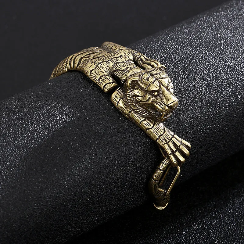 Vintage-Inspired Golden Tiger Titanium Steel Bracelet for Men - Trendy Internet Celebrity Jewelry