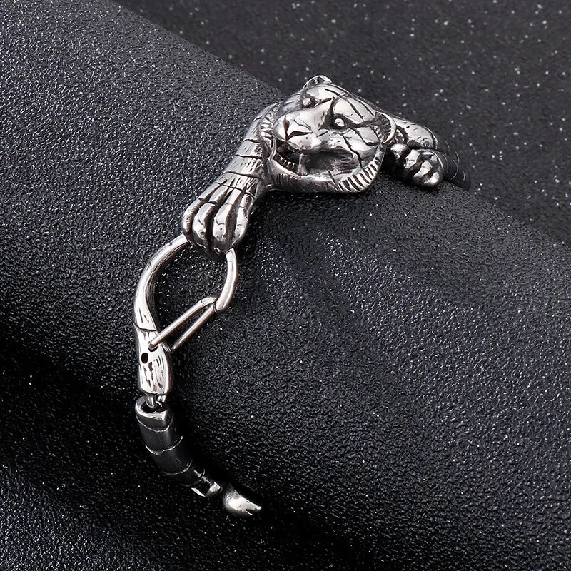 Vintage-Inspired Golden Tiger Titanium Steel Bracelet for Men - Trendy Internet Celebrity Jewelry