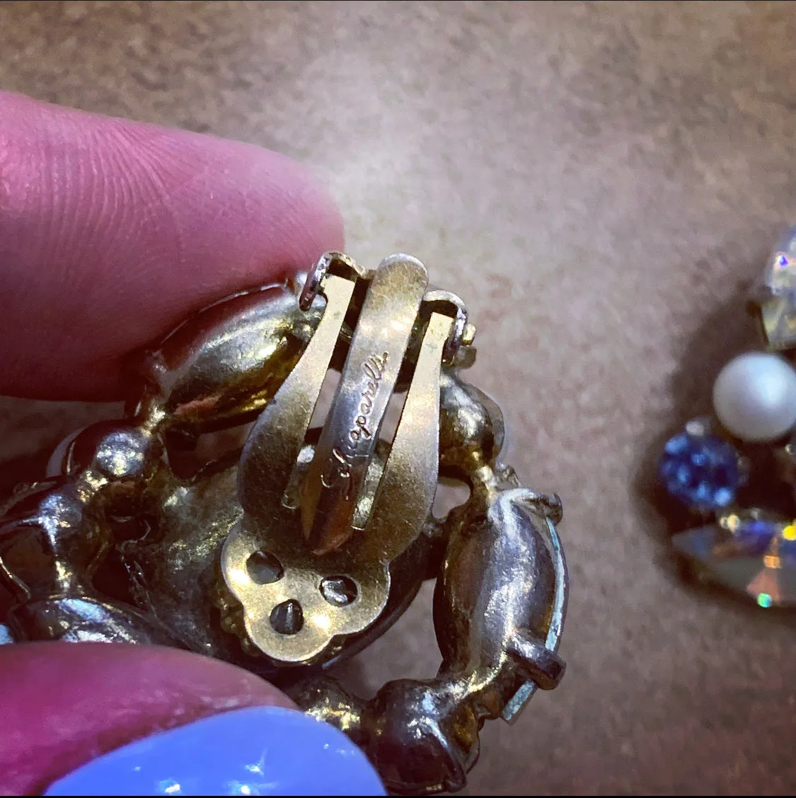 Vintage Schiaparelli icy blue clip on earrings