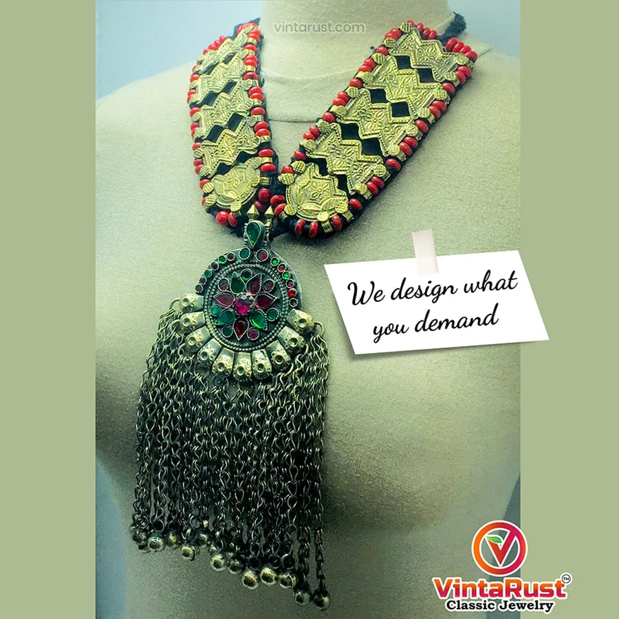 Vintage Turkmen Long Bells Pendant Necklace
