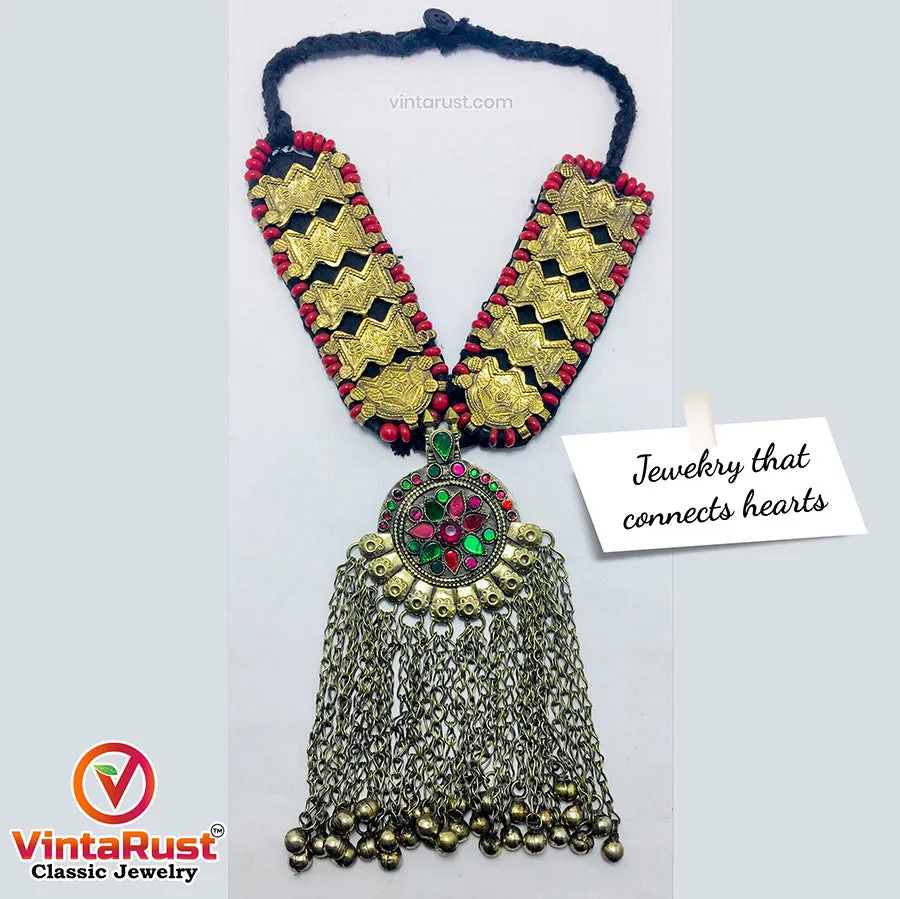 Vintage Turkmen Long Bells Pendant Necklace