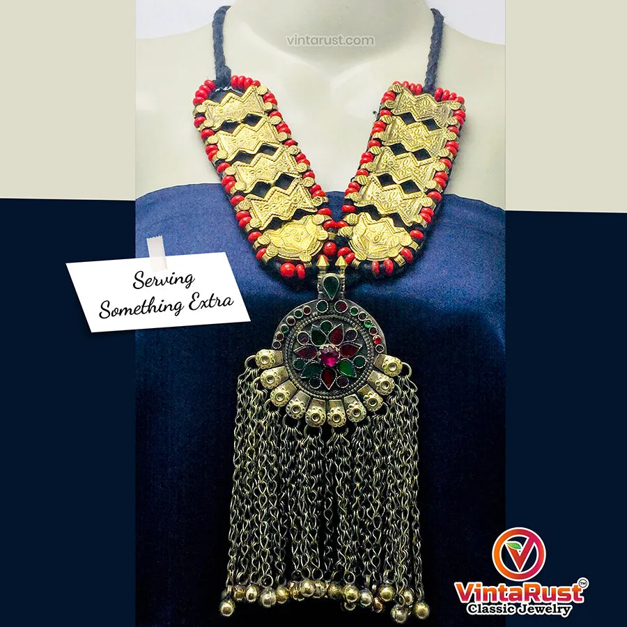 Vintage Turkmen Long Bells Pendant Necklace