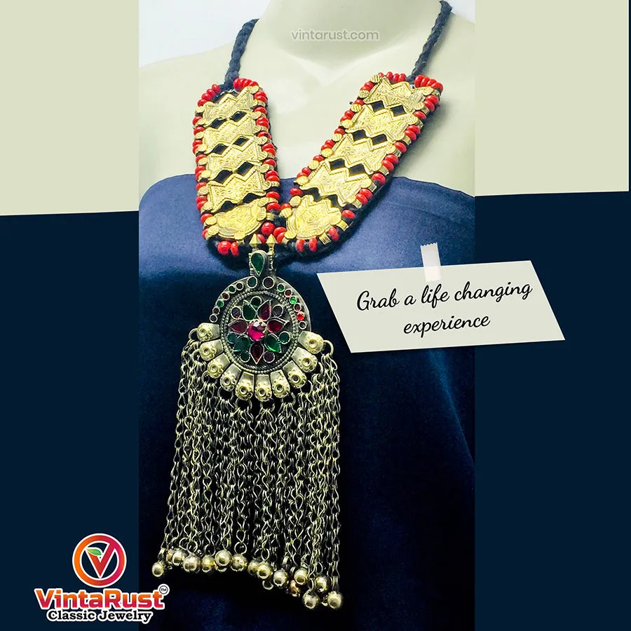 Vintage Turkmen Long Bells Pendant Necklace
