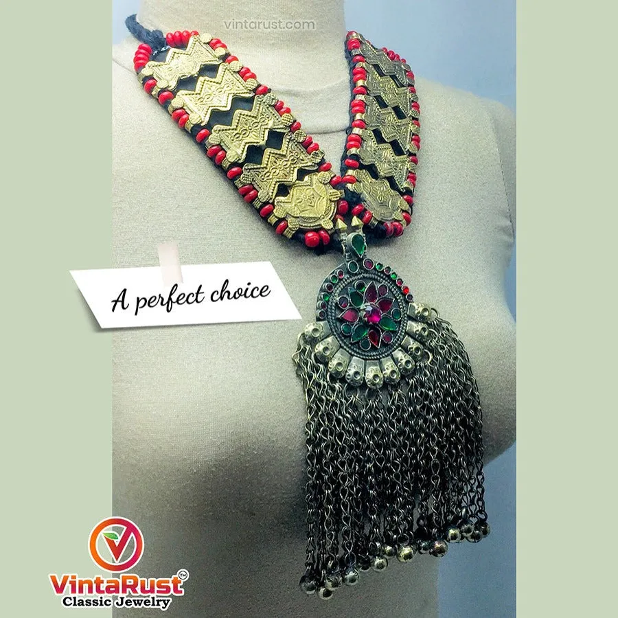 Vintage Turkmen Long Bells Pendant Necklace