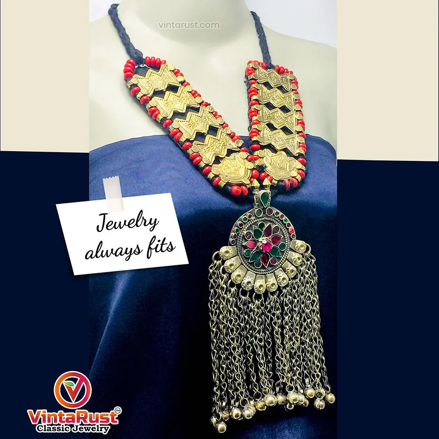 Vintage Turkmen Long Bells Pendant Necklace