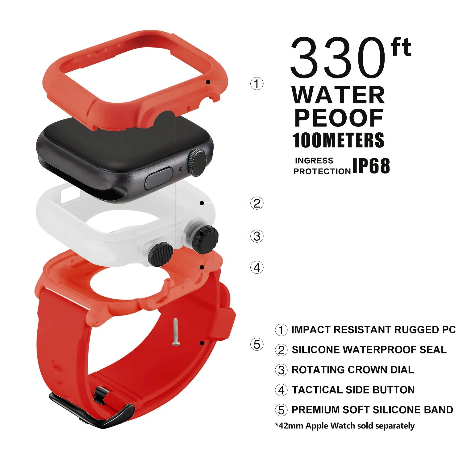 Waterproof silicone strap for Apple iwatch6/SE/4/5